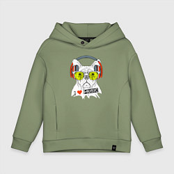 Толстовка оверсайз детская Бульдог в наушниках и очках, цвет: авокадо