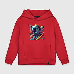 Толстовка оверсайз детская Космонавт в кубизме, цвет: красный