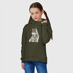 Толстовка оверсайз детская Серая волчица, цвет: хаки — фото 2