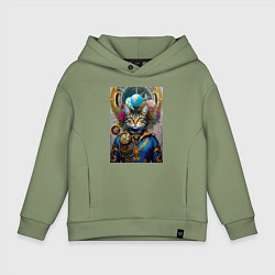 Толстовка оверсайз детская Портрет кота - стимпанк - нейросеть, цвет: авокадо