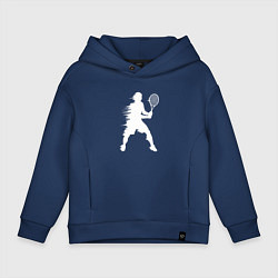 Толстовка оверсайз детская Белый силуэт теннисиста, цвет: тёмно-синий