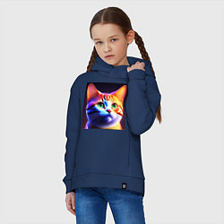 Толстовка оверсайз детская Милый котик с большими глазами, цвет: тёмно-синий — фото 2
