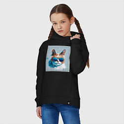 Толстовка оверсайз детская Цифровой кот в темных очках, цвет: черный — фото 2