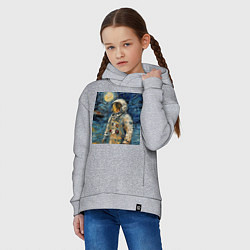 Толстовка оверсайз детская Космонавт на луне в стиле Ван Гог, цвет: меланж — фото 2