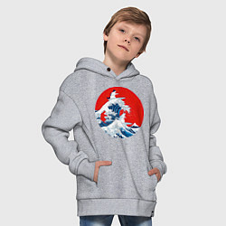 Толстовка оверсайз детская Японская волна с котами, цвет: меланж — фото 2