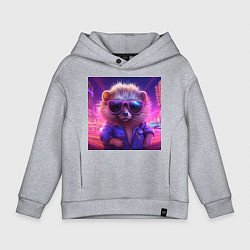 Детское худи оверсайз Еж в очках и неоновом свете