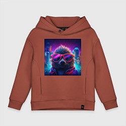 Толстовка оверсайз детская Еж в больших неоновых очках, цвет: кирпичный