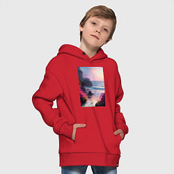 Толстовка оверсайз детская Вечер в бухте, цвет: красный — фото 2