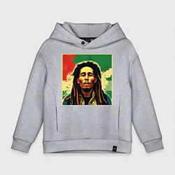 Толстовка оверсайз детская Боб Марли в красных цветах граффити, цвет: меланж