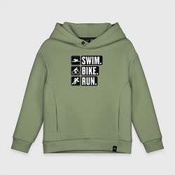Толстовка оверсайз детская Swim bike run, цвет: авокадо