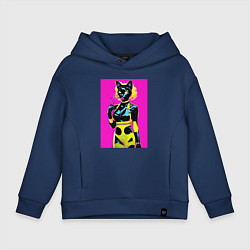 Толстовка оверсайз детская Black cat - fashionista - pop art - neural network, цвет: тёмно-синий