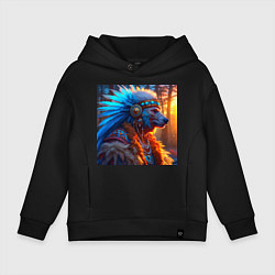 Толстовка оверсайз детская Медведь-индеец от нейросети, цвет: черный