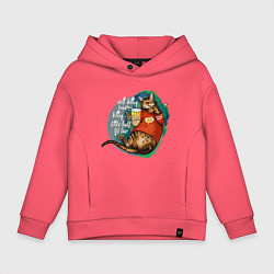 Толстовка оверсайз детская Бенгальский кот киноман с попкорном, цвет: коралловый