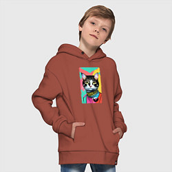 Толстовка оверсайз детская Pop art cat - neural network, цвет: кирпичный — фото 2