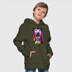 Толстовка оверсайз детская Cat fashionista - pop art - neural network, цвет: хаки — фото 2
