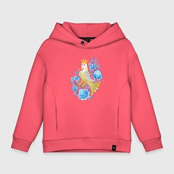 Толстовка оверсайз детская Птица Сирин в цветах по мотивам гжельской росписи, цвет: коралловый