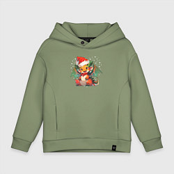 Толстовка оверсайз детская Red christmas dragon, цвет: авокадо