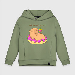 Толстовка оверсайз детская Капибара dont worry be capy, цвет: авокадо