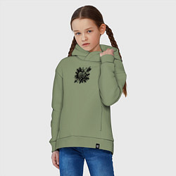 Толстовка оверсайз детская Тату сердце с розой и стрелой, цвет: авокадо — фото 2