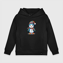 Толстовка оверсайз детская Снеговик в шапочке и с шарфом, цвет: черный