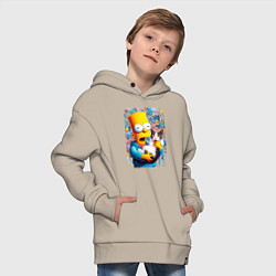 Толстовка оверсайз детская Bart Simpson with a kitten - ai art, цвет: миндальный — фото 2