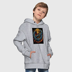 Толстовка оверсайз детская Муай тай синий дракон, цвет: меланж — фото 2