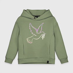 Толстовка оверсайз детская Контурный голубь с веточкой, цвет: авокадо