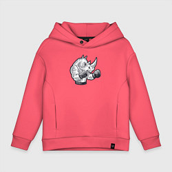 Толстовка оверсайз детская Носорог боксёр, цвет: коралловый