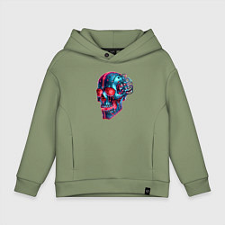 Толстовка оверсайз детская Metal cyber skull - ai art, цвет: авокадо