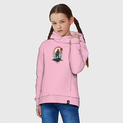 Толстовка оверсайз детская Силуэт самурая на закате, цвет: светло-розовый — фото 2