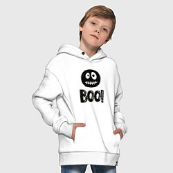 Толстовка оверсайз детская Страшный черный смайлик: Буу!, цвет: белый — фото 2