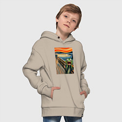 Толстовка оверсайз детская Лягушка кричит - мем нейросеть, цвет: миндальный — фото 2