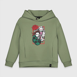 Толстовка оверсайз детская Клинок рассекающий демонов Незуко и Тандзиро цвето, цвет: авокадо