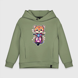 Толстовка оверсайз детская Медведик на мопеде катается, цвет: авокадо