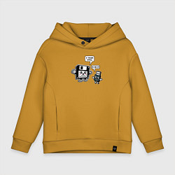 Толстовка оверсайз детская Папа дискета 90х и USB сын - прикольный ретро мем, цвет: горчичный