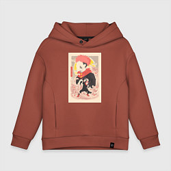 Толстовка оверсайз детская Магическая битва Сукуна Рёмэн арт, цвет: кирпичный
