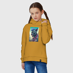 Толстовка оверсайз детская Чувак пантера панк житель Нью-Йорка - нейросеть, цвет: горчичный — фото 2