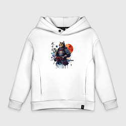 Толстовка оверсайз детская Cat samurai - bushido ai art, цвет: белый