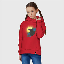 Толстовка оверсайз детская Чёрный ворон на ветке под луной, цвет: красный — фото 2