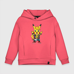 Толстовка оверсайз детская Пикачу в рок стиле, цвет: коралловый