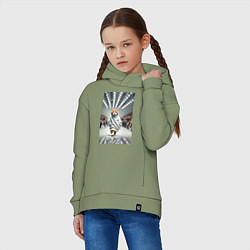 Толстовка оверсайз детская Крутой рыжий кот на модном показе животных, цвет: авокадо — фото 2