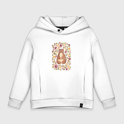 Толстовка оверсайз детская Медведь с осенними цветами и листьями, цвет: белый