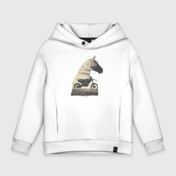 Толстовка оверсайз детская Мотокросс и Лошади, Силуэт Лошади, цвет: белый