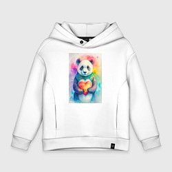 Толстовка оверсайз детская Нежная панда с сердцем в лапках, цвет: белый