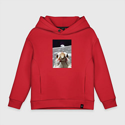 Толстовка оверсайз детская Курица селфи на луне, цвет: красный