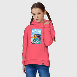 Толстовка оверсайз детская Homer Simpson and shark - surfing never alone, цвет: коралловый — фото 2
