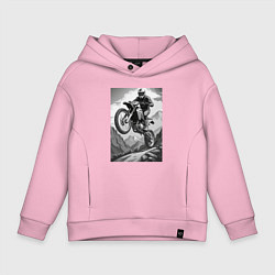 Толстовка оверсайз детская Мотоциклист в горах, цвет: светло-розовый