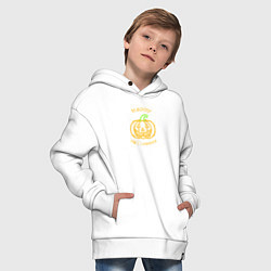 Толстовка оверсайз детская Счастливого Хэллоуина неоновая тыква, цвет: белый — фото 2