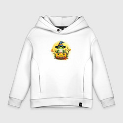 Толстовка оверсайз детская Лягушка ведьма на тыкве, цвет: белый