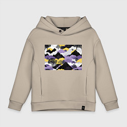 Толстовка оверсайз детская Япония горы, цвет: миндальный